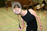 Susanne zelebriert Badmintontechnik vom Feinsten